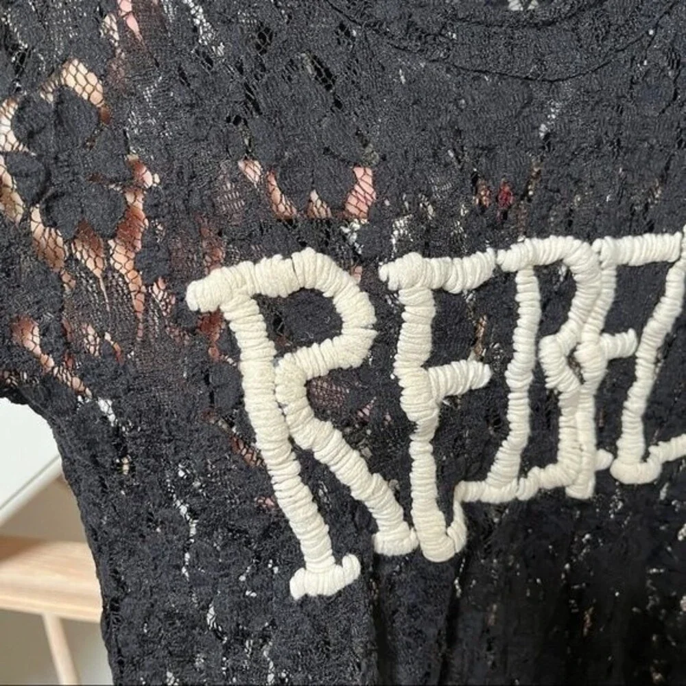 Free People Rebel in Lace Tee in Black Short Sleeve Top XS